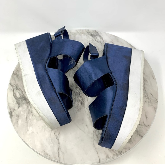 Zara Basic Chunky satin platform sandals navy 8